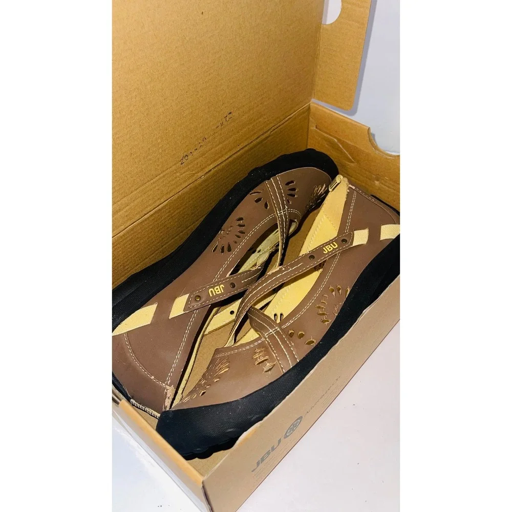 JBU Women Tessy Mary Jane Flat 9 Tobacco Brown Floral Laser Cut Comfort Shoe